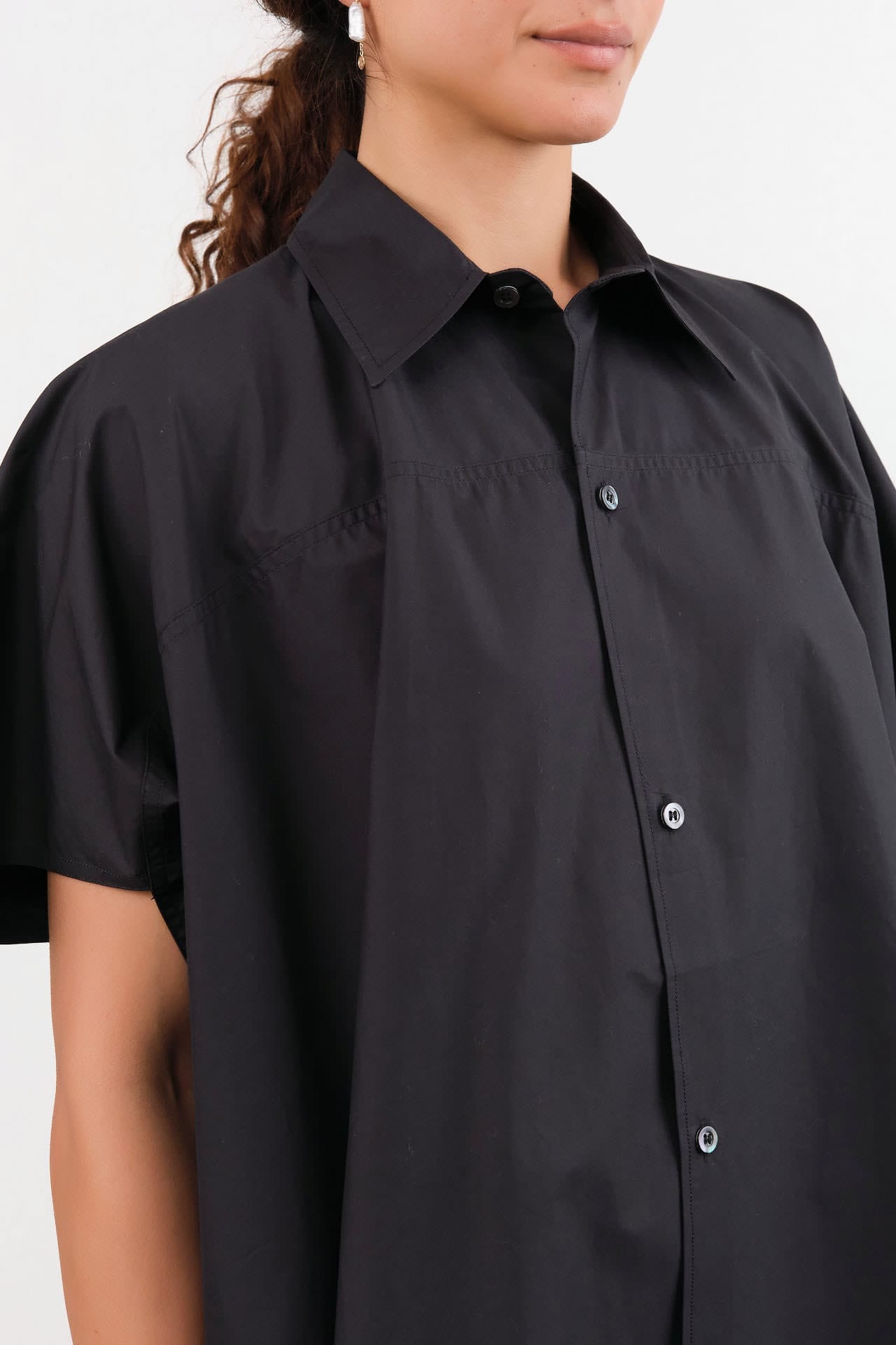 Sofie D'Hoore Apparel Womens Blouses Balder Wide Short Sleeve Shirt in Black