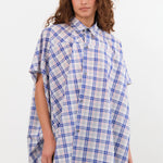 Sofie D'Hoore Apparel Womens Blouses Balder Wide Short Sleeve Shirt in Royal Check