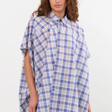 Sofie D'Hoore Apparel Womens Blouses Balder Wide Short Sleeve Shirt in Royal Check