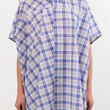 Sofie D'Hoore Apparel Womens Blouses Balder Wide Short Sleeve Shirt in Royal Check