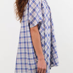 Sofie D'Hoore Apparel Womens Blouses Balder Wide Short Sleeve Shirt in Royal Check
