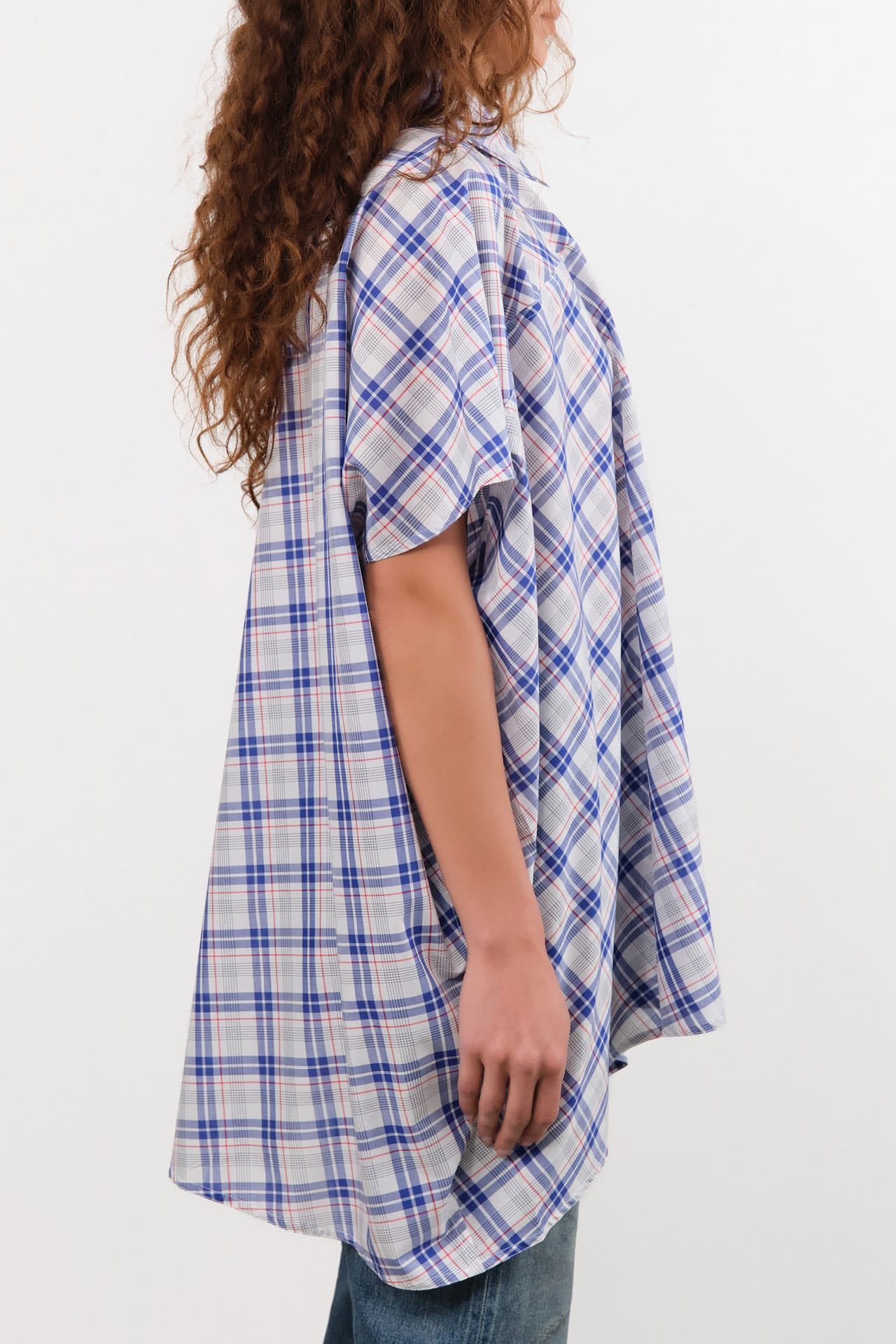 Sofie D'Hoore Apparel Womens Blouses Balder Wide Short Sleeve Shirt in Royal Check
