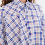Sofie D'Hoore Apparel Womens Blouses Balder Wide Short Sleeve Shirt in Royal Check