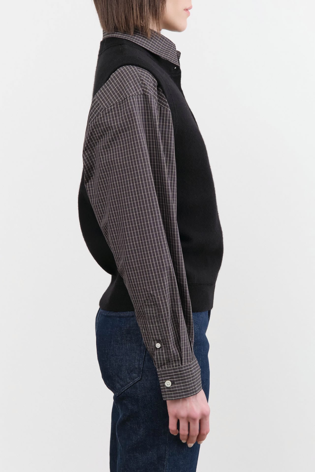 Studio Nicholson Apparel Womens Sweaters Aurel Crew Neck Half Placket Vest