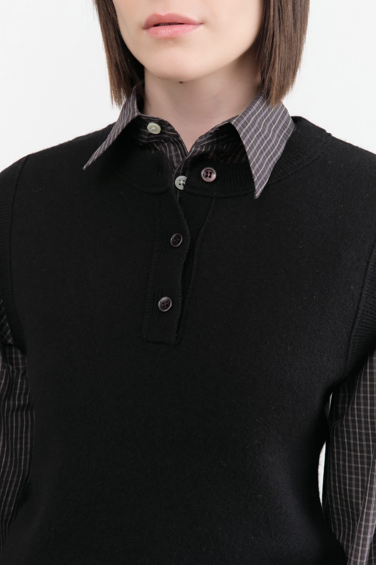 Studio Nicholson Apparel Womens Sweaters Aurel Crew Neck Half Placket Vest
