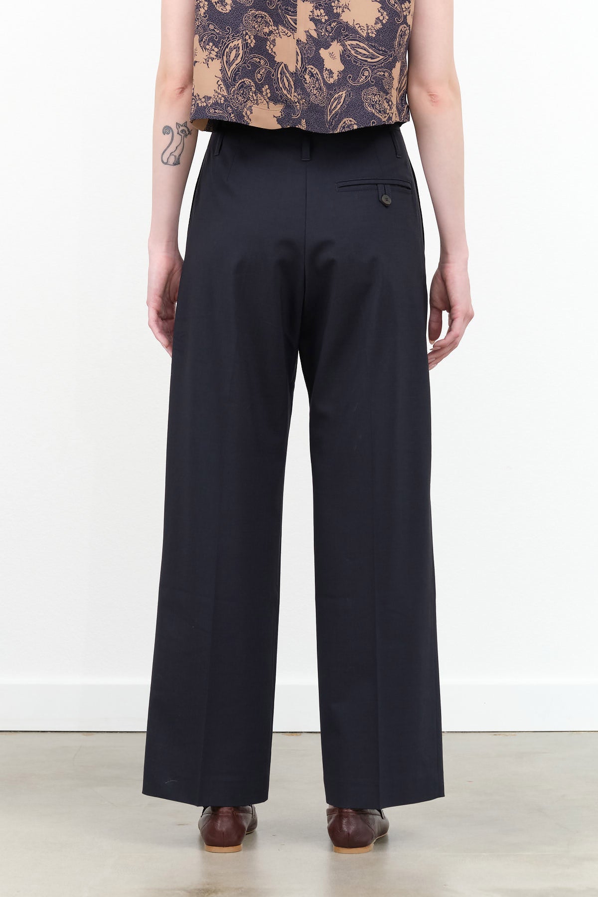 Darkest Navy Blue Baier High Waisted Wide Leg Slack Trouser by Designer Brand Studio Nicholson