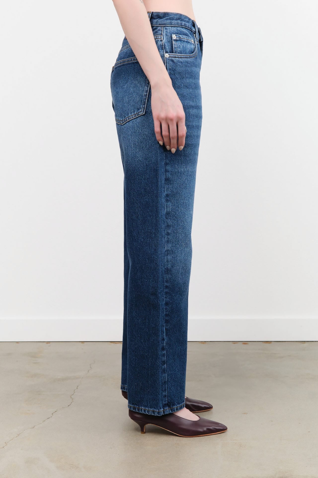 Studio Nicholson Apparel Womens Denim Denjo Wide Leg Forward Seam Pant