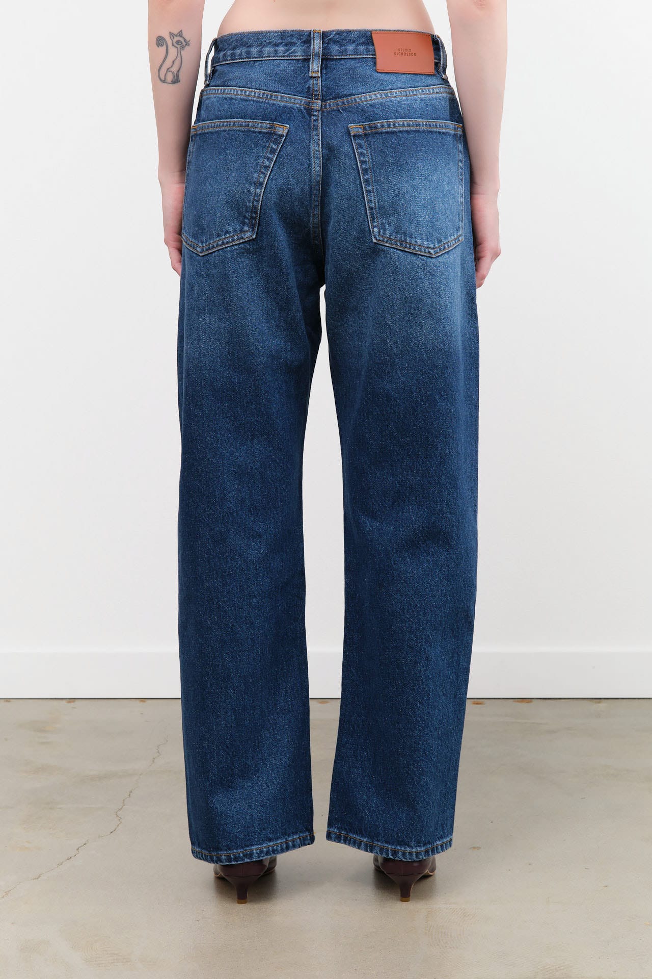 Studio Nicholson Apparel Womens Denim Denjo Wide Leg Forward Seam Pant