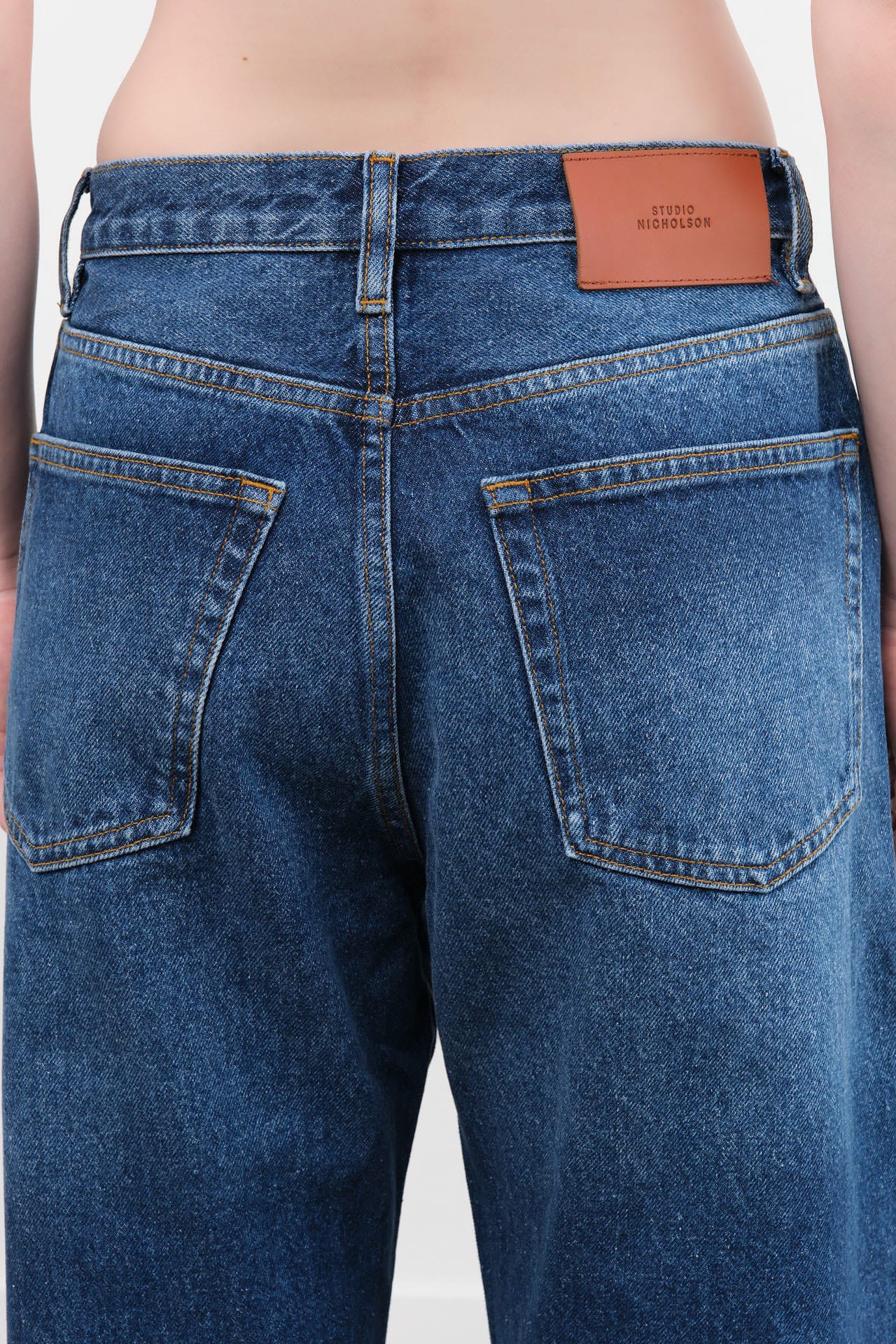 Studio Nicholson Apparel Womens Denim Denjo Wide Leg Forward Seam Pant
