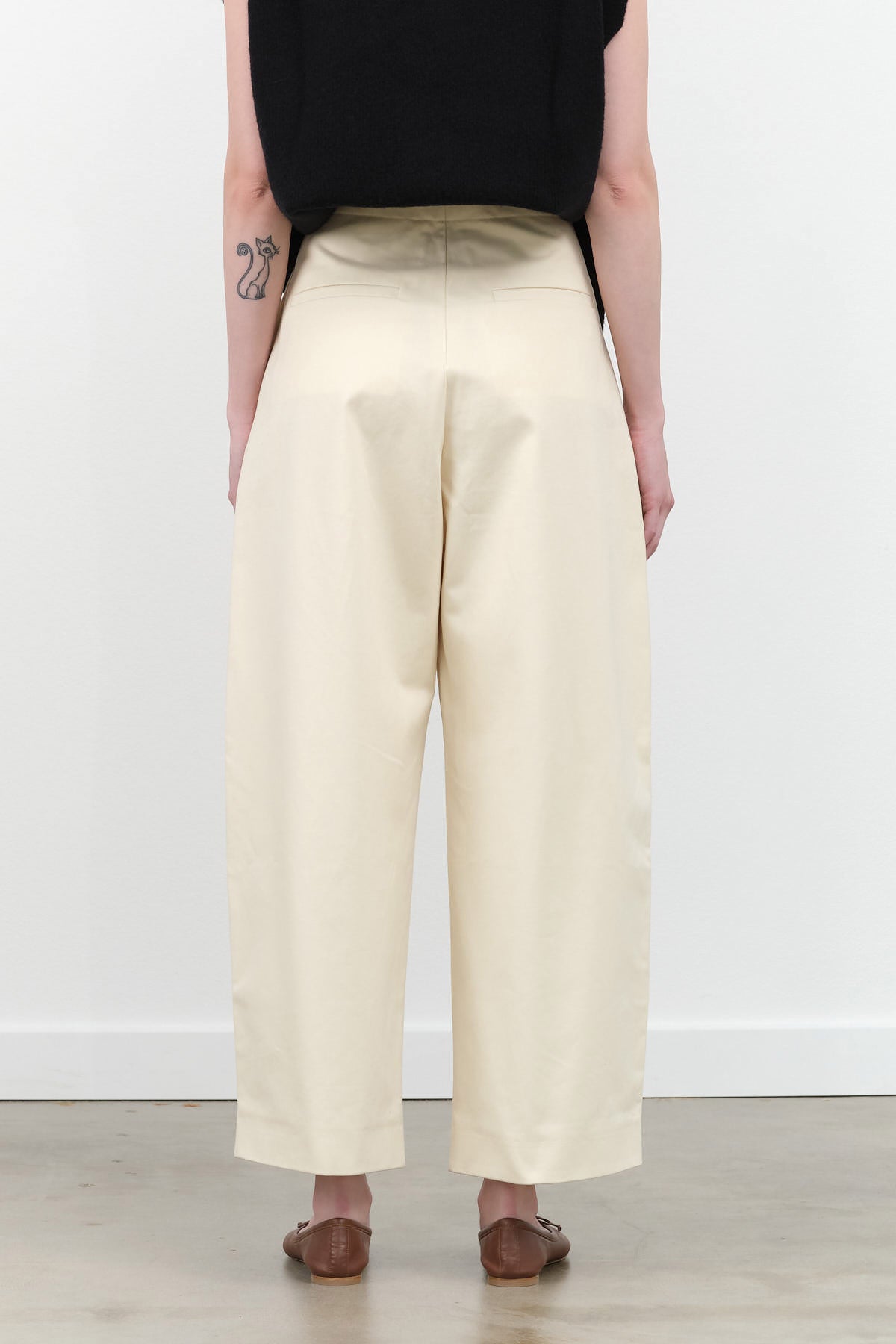 Designer Creme White Dordoni High Waisted Volume Wide Leg Ankle Crop Pant by Brand Studio Nicholson