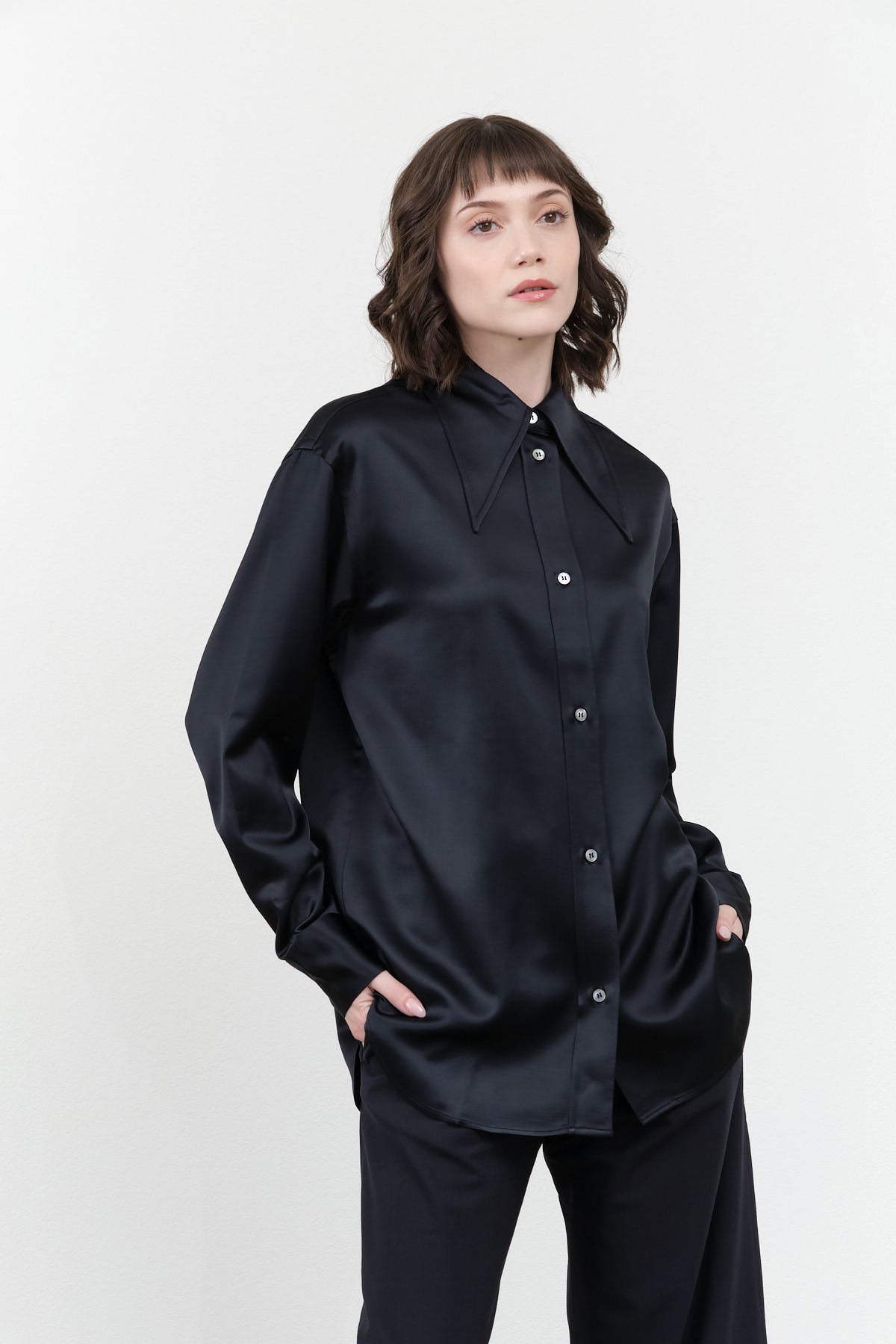 Studio Nicholson Gable Peak Collar Shirt in Black Ink