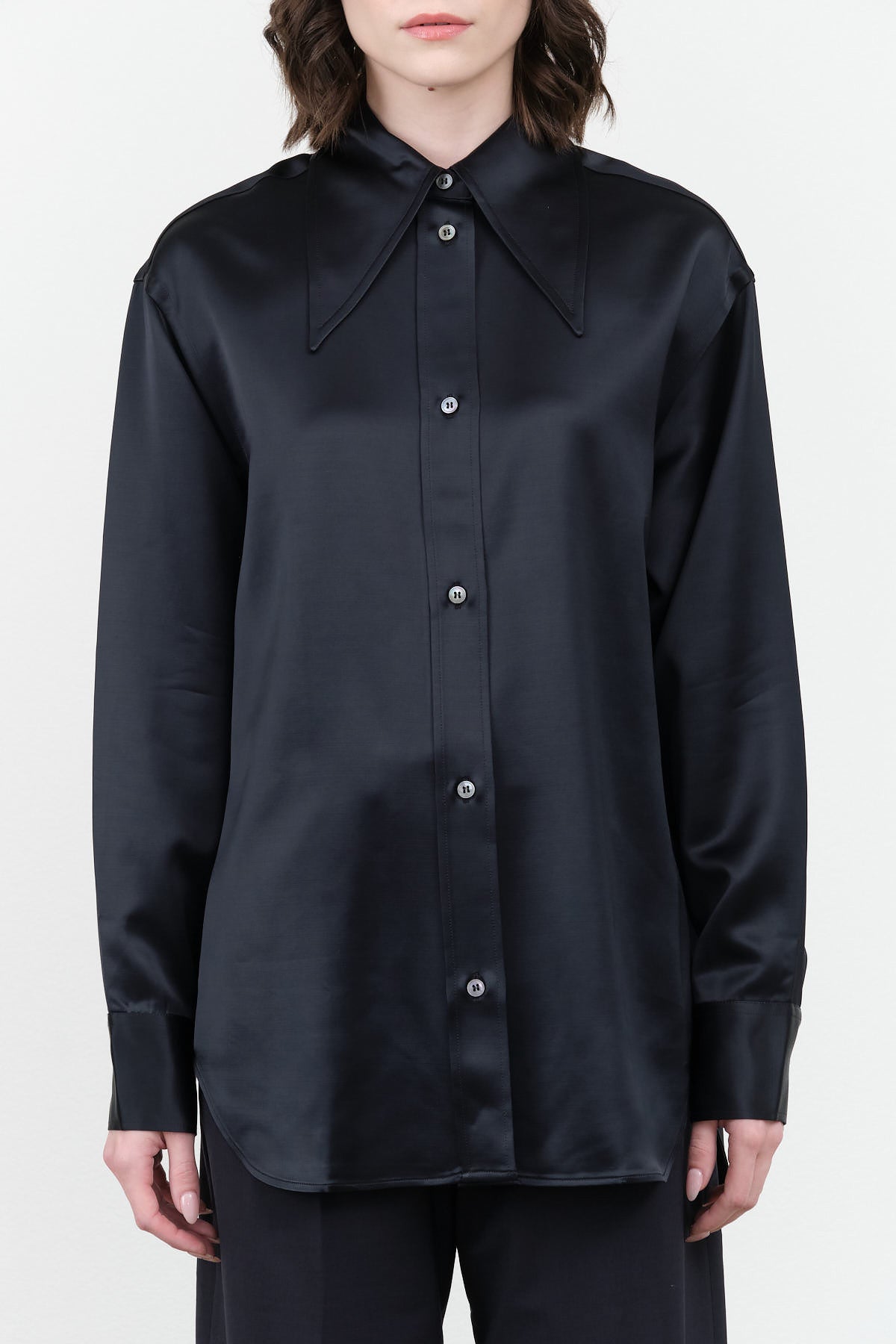 Gable Peak Collar Shirt by Studio Nicholson in Black Ink