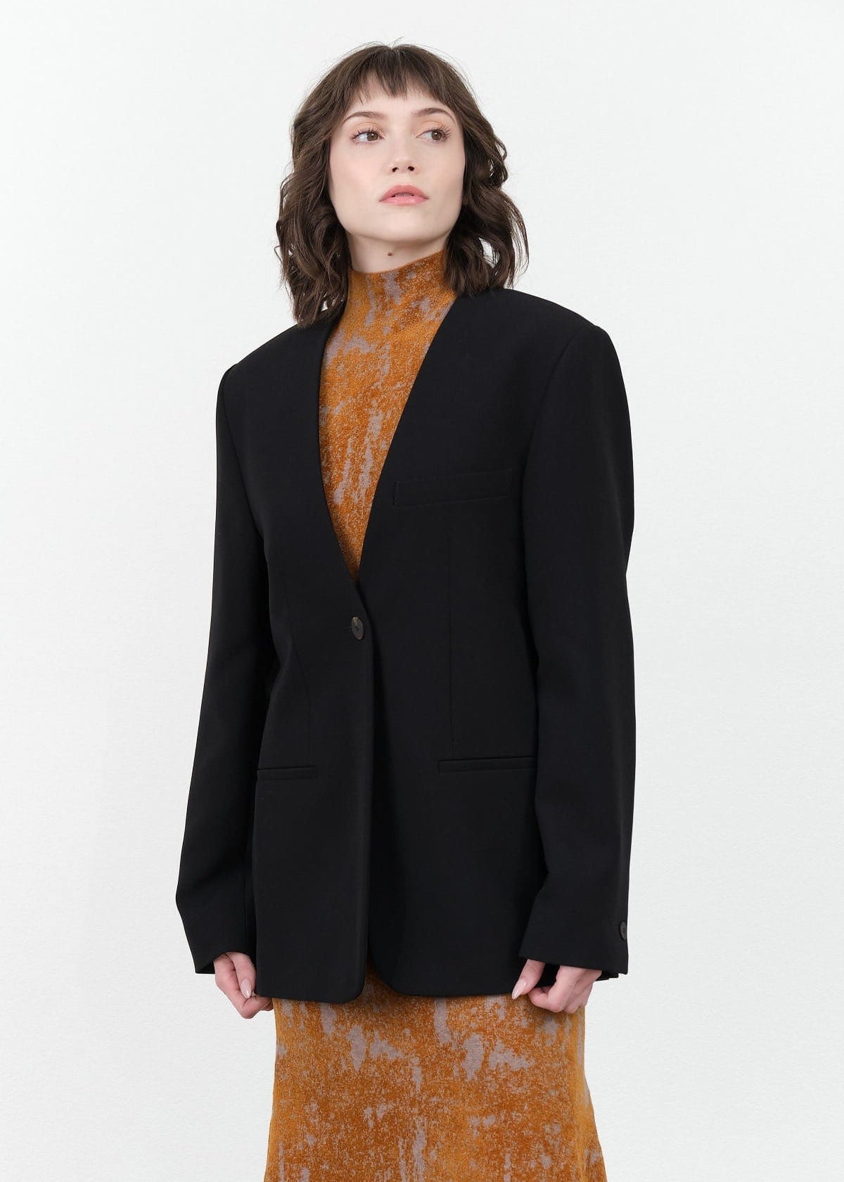 Studio Nicholson Apparel Womens Jackets Joyce Collarless Tailored Blazer Black / UK 4