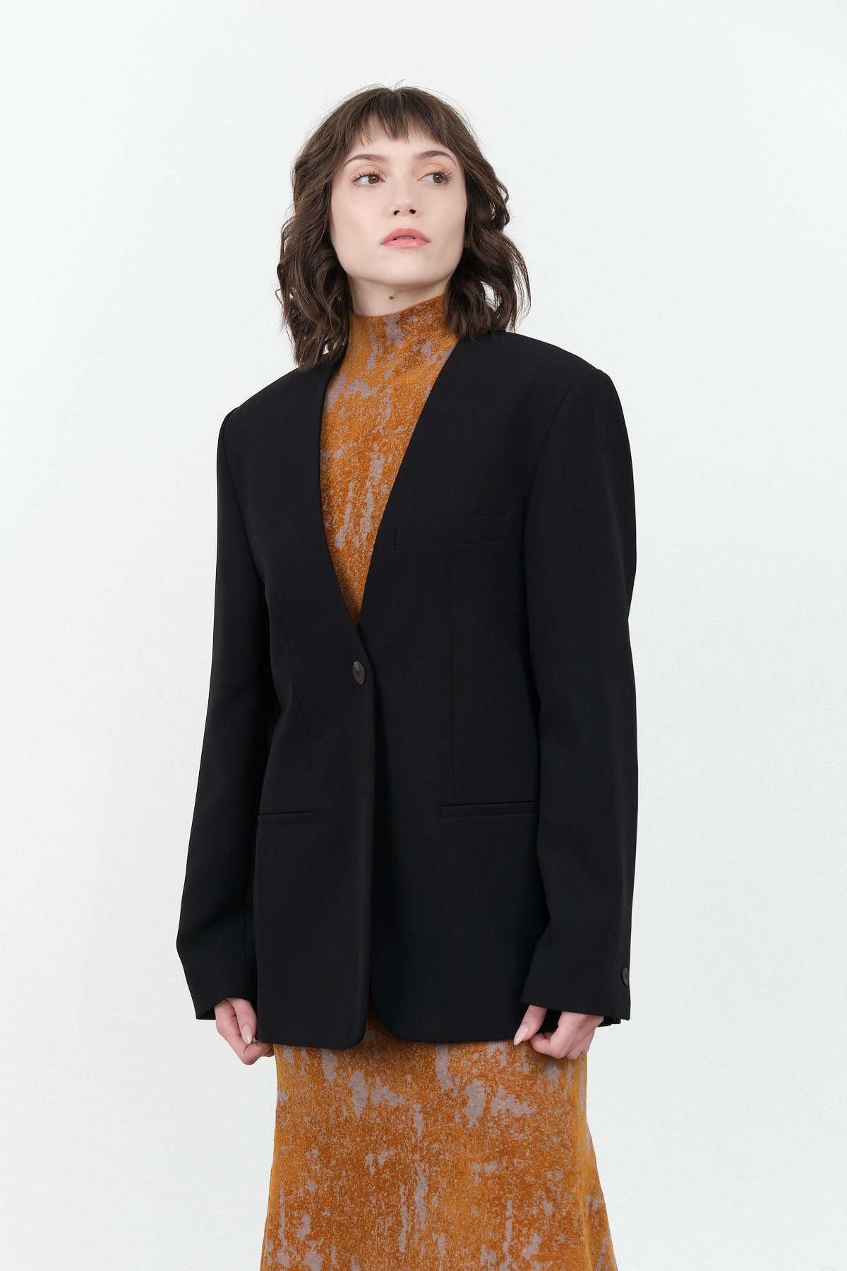 Studio Nicholson Joyce Collarless Tailored Blazer in Black