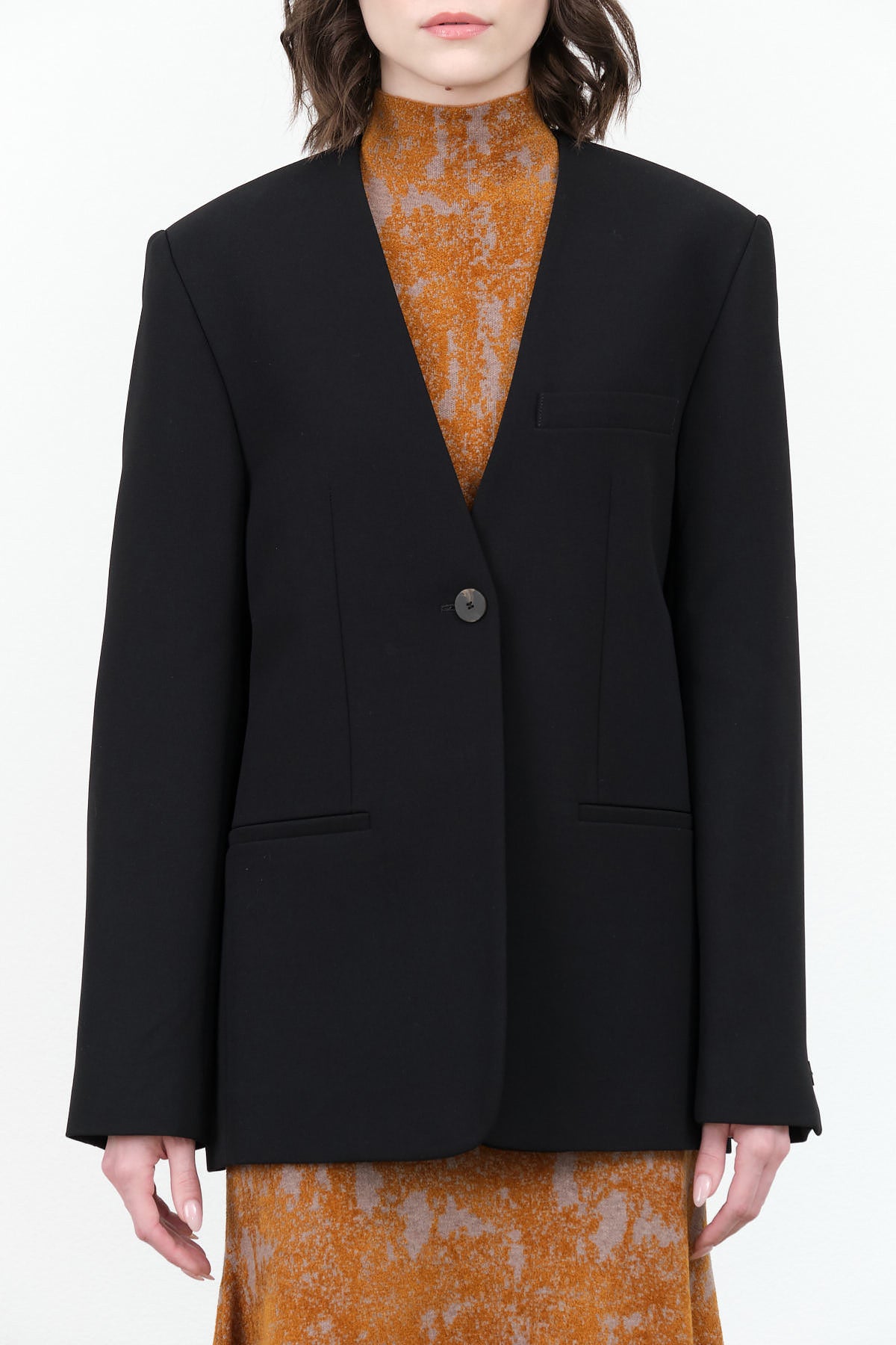 Joyce Collarless Tailored Blazer by Studio Nicholson  in Black