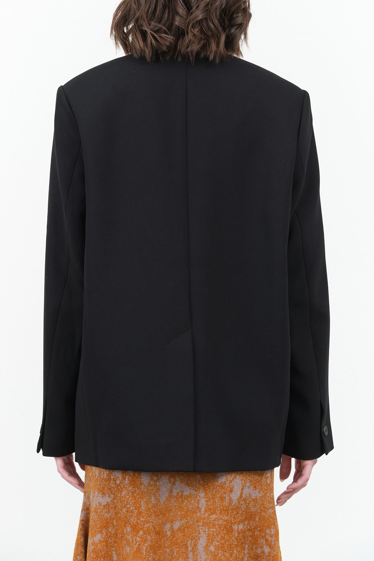 Joyce Collarless Tailored Button Up Blazer in Black by Designer Brand Studio Nicholson