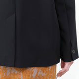 Designer Brand Studio Nicholson Joyce Collarless Tailored Button Up Classic Long Sleeve Blazer in Black