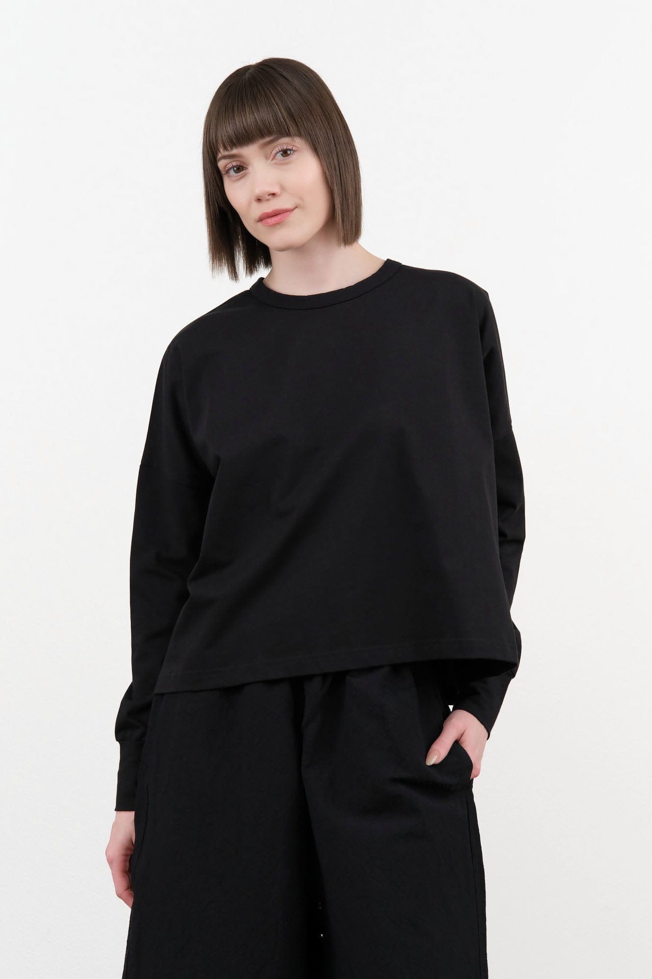 Studio Nicholson Apparel Womens Blouses Loop Long Sleeve T-Shirt in Black