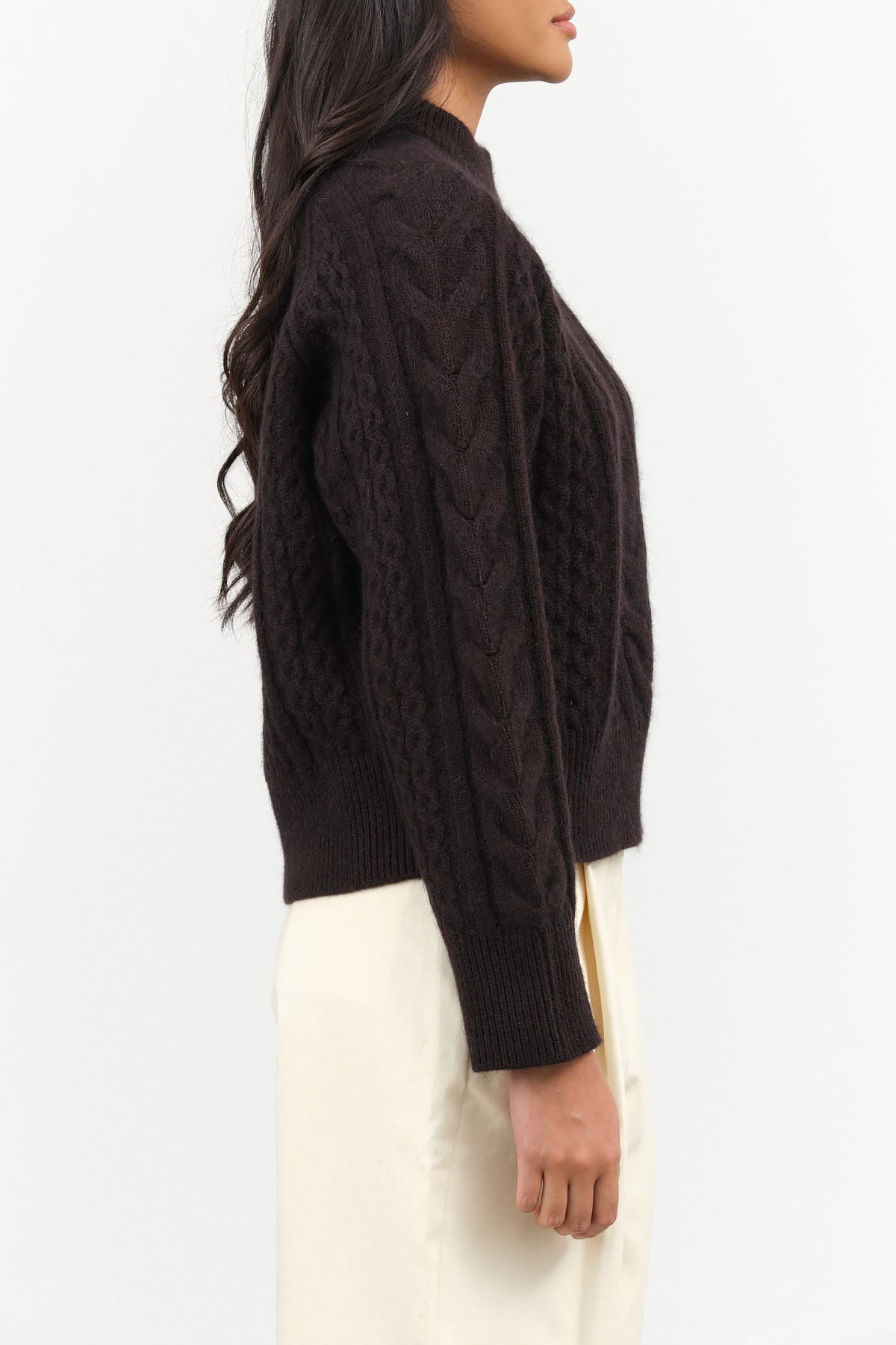 Studio Nicholson Designer Brand Molve Braided Knit Cashmere Sweater in Espresso Brown 