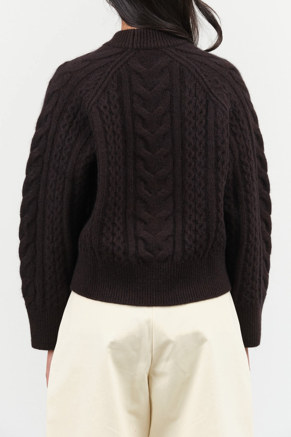 Espresso Brown Molve Braided Knit Cashmere Sweater by Studio Nicholson Designer Brand 