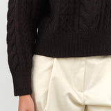 Molve Braided Knit Cashmere Sweater in Espresso Brown by Studio Nicholson Designer Brand 