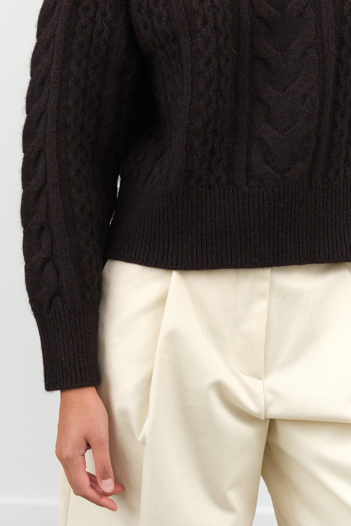 Molve Braided Knit Cashmere Sweater in Espresso Brown by Studio Nicholson Designer Brand 