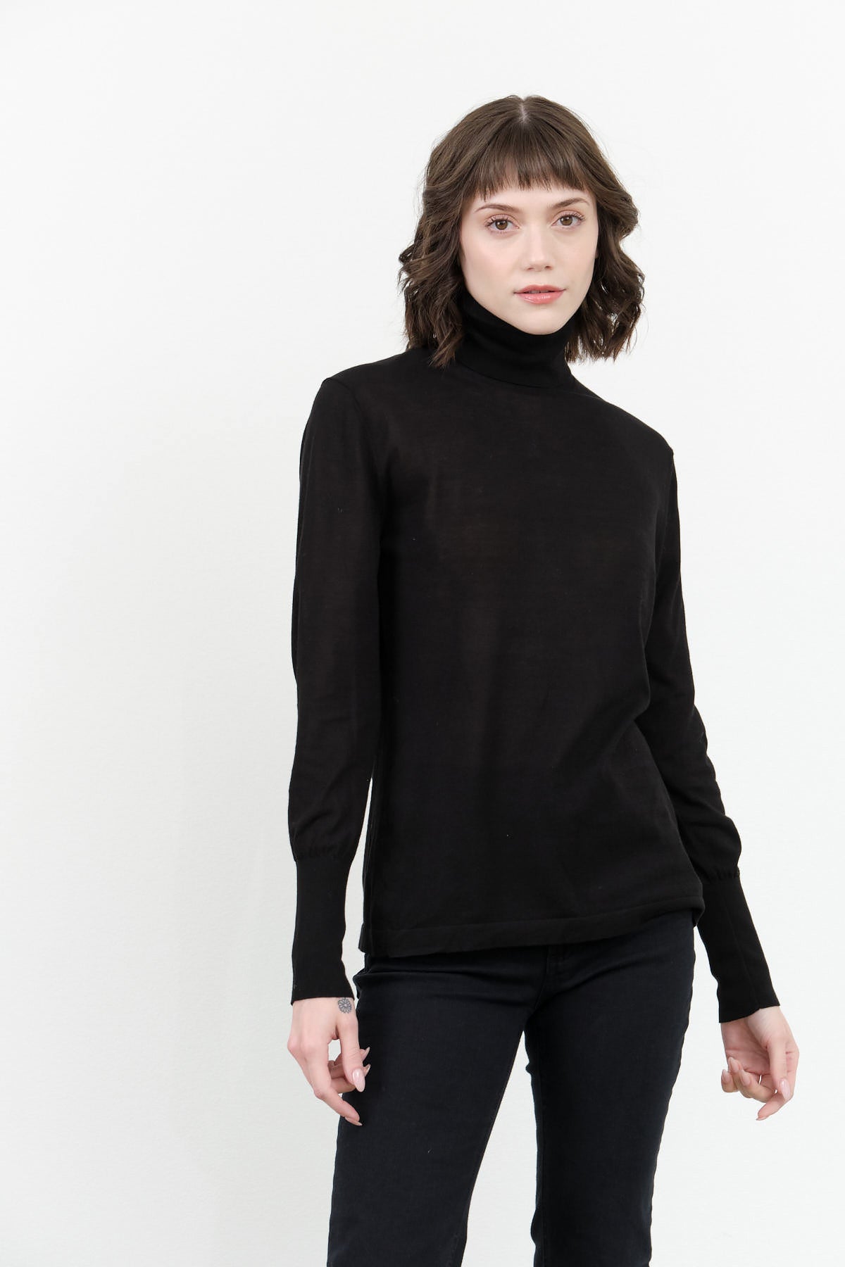 Studio Nicholson Nilo Jersey Neck Roll Sweater in Black 