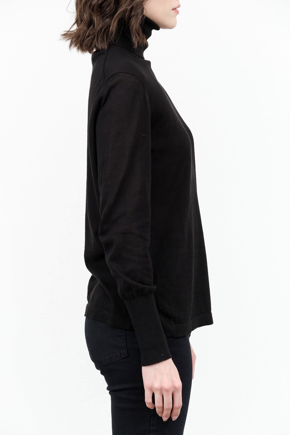 Studio Nicholson Designer Brand Nilo Jersey Long Sleeve Neck Roll Turtleneck Sweater in Black 