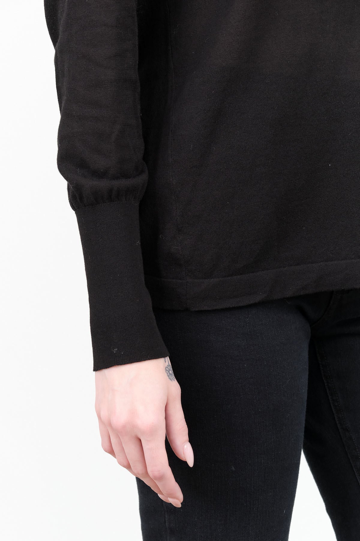 Nilo Jersey Long Sleeve Neck Roll Turtleneck Sweater with Tight Sleeves in Black by Designer Brand Studio Nicholson