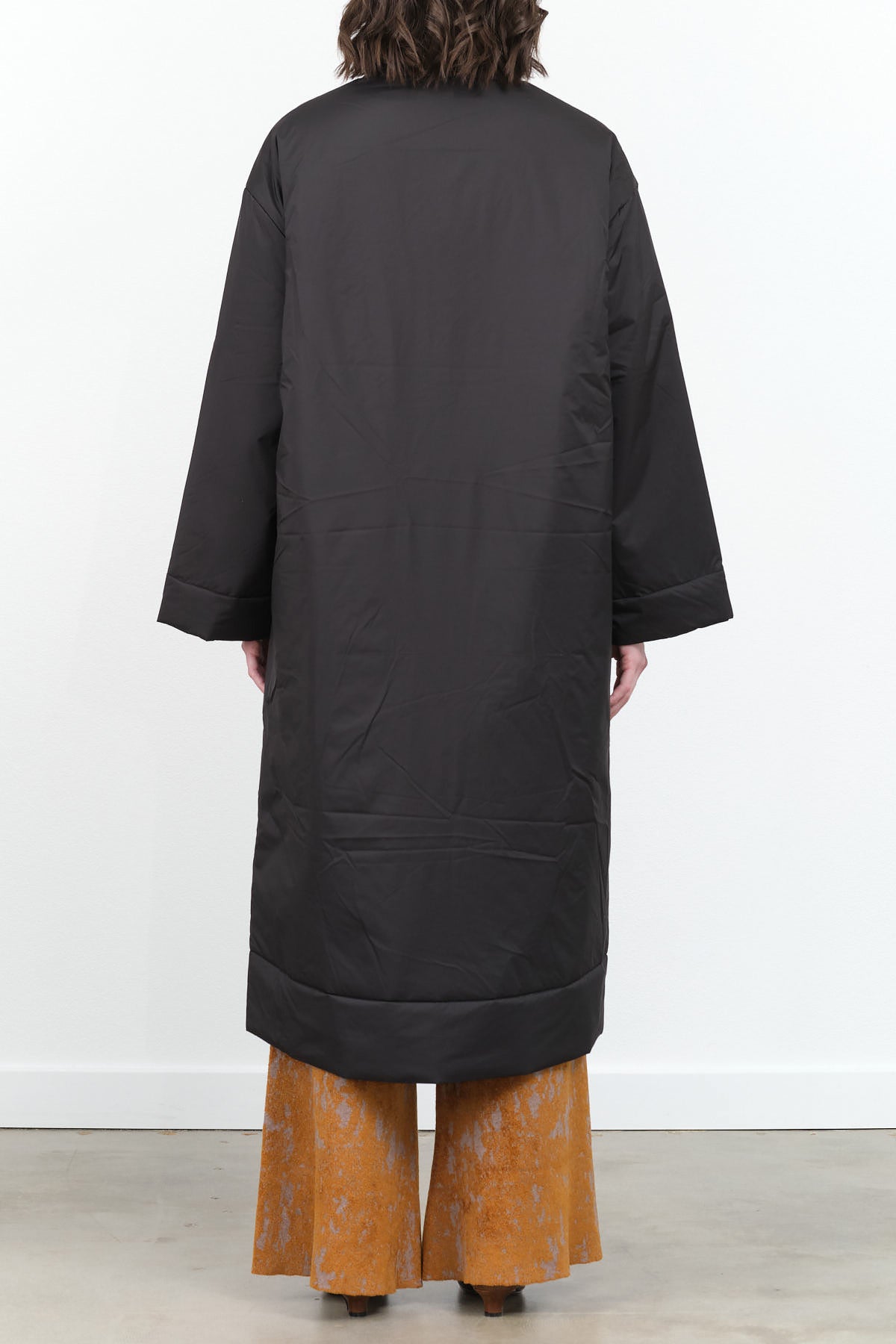 Designer Brand Studio Nicholson Button Up Pallan Padded Long Parka Winter Coat Without Hood in Black