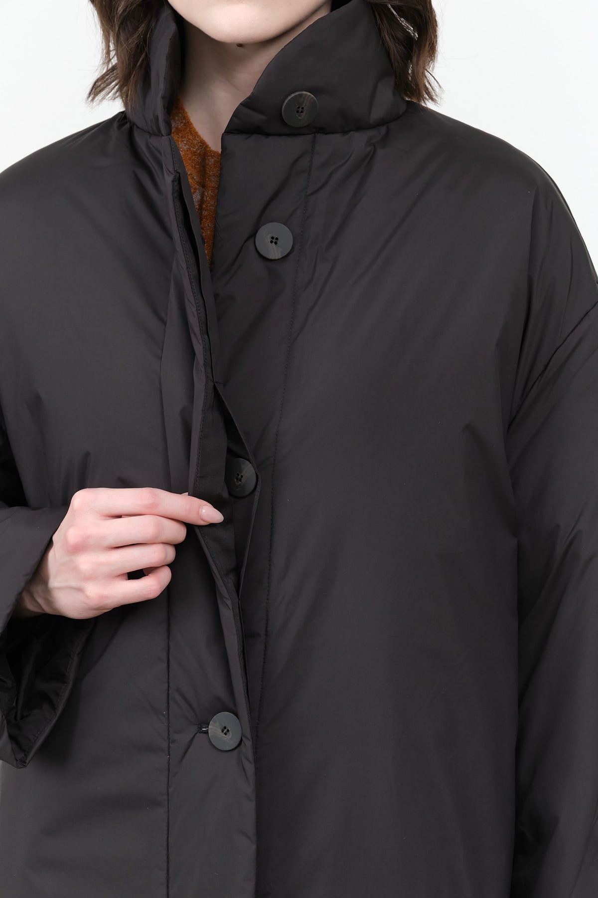 Pallan Padded Long Parka Winter Coat Without Hood in Black by Designer Brand Studio Nicholson