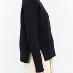 Designer Brand Studio Nicholson Patria Roll Turtle Neck Sweater with Slit in Dark Navy Blue