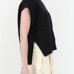 Studio Nicholson Designer Poros V Neck Wool Vest in Dark Black