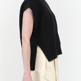 Studio Nicholson Designer Poros V Neck Wool Vest in Dark Black