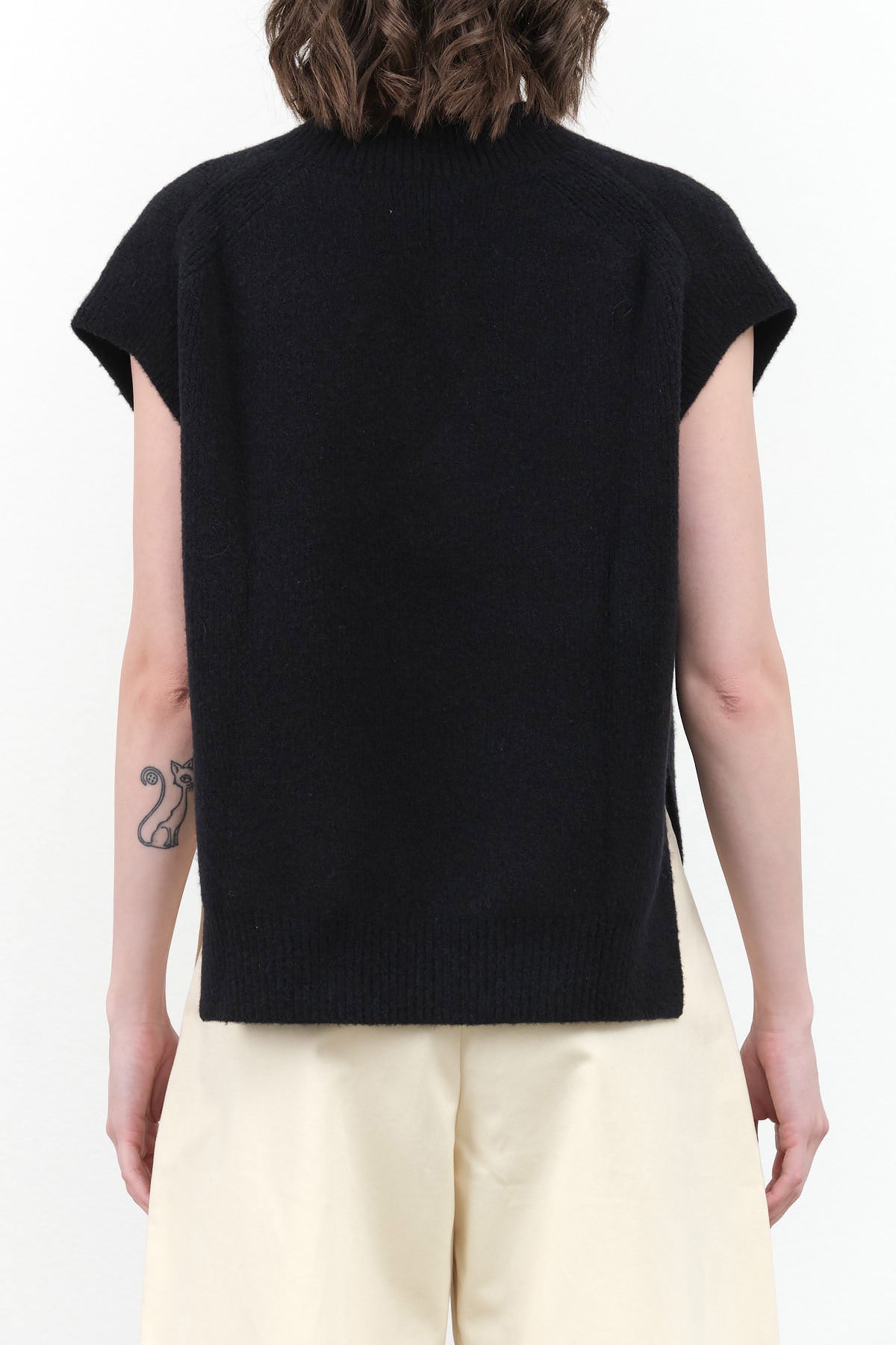 Poros Wool Oversized V Neck Vest in Black by Designer Brand Studio Nicholson