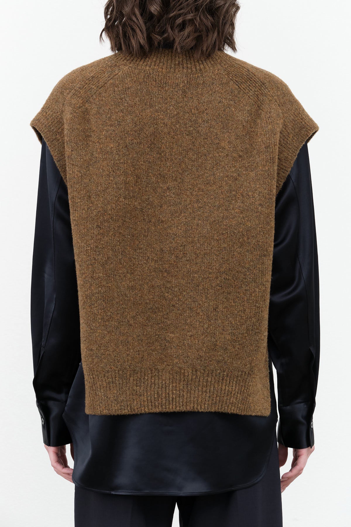 Poros Wool V Neck Vest in Nutmeg Brown by Designer Brand Studio Nicholson