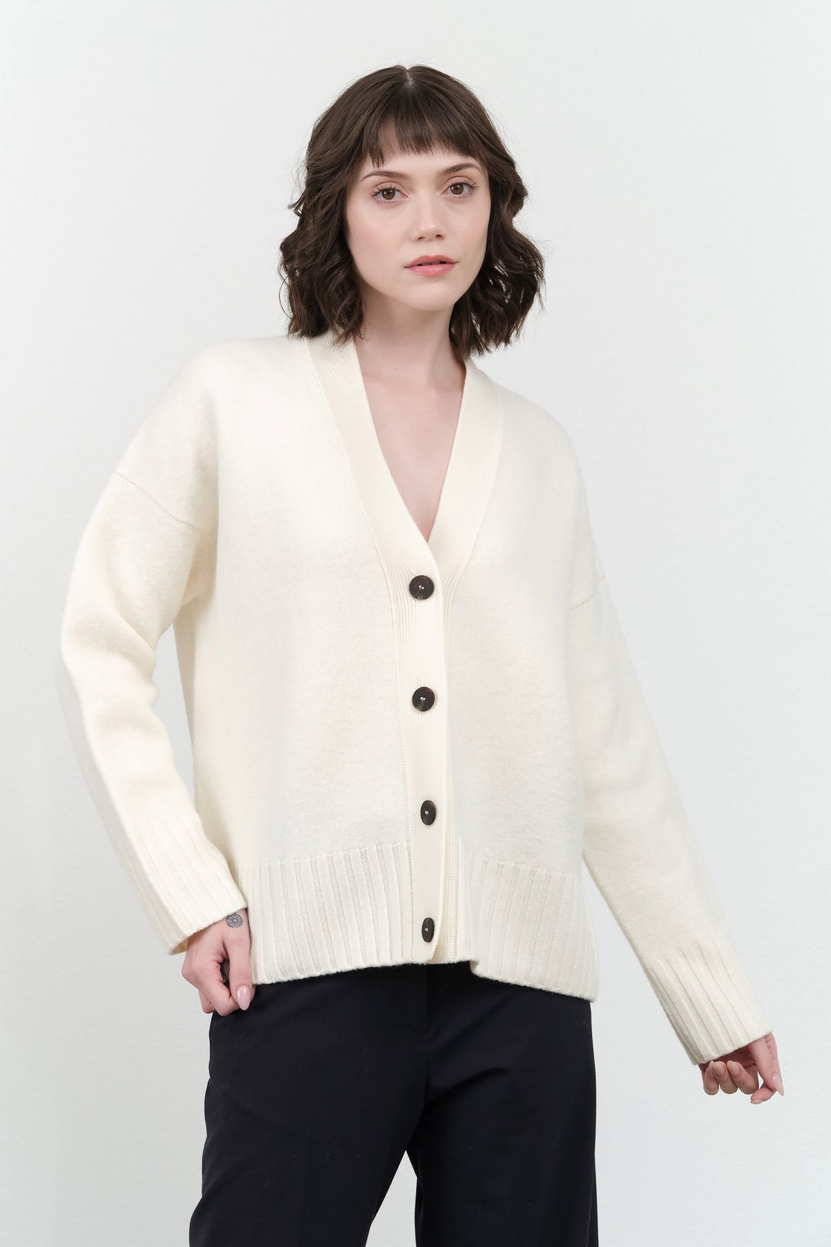 Studio Nicholson Sake Boiled Wool Cardigan in Parchment