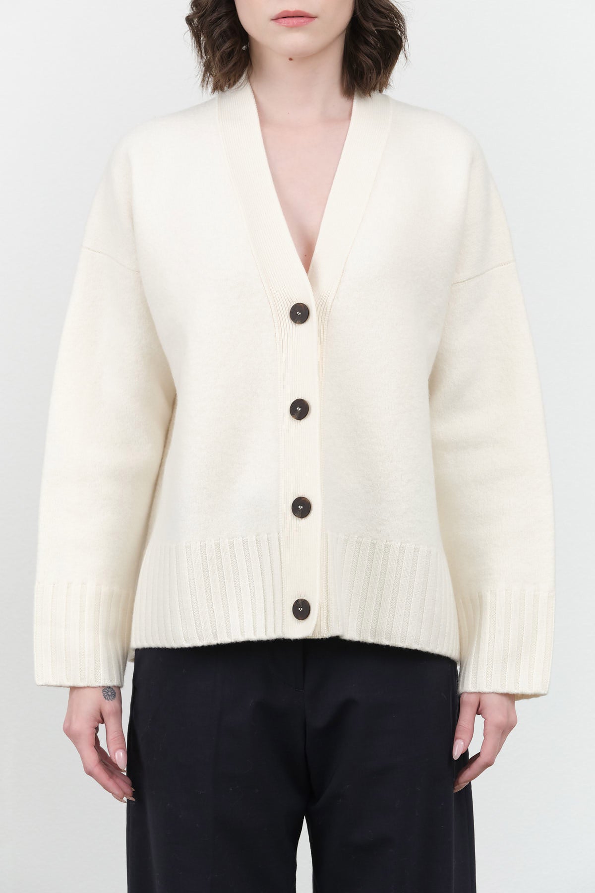 Sake Boiled Wool Cardigan by Studio Nicholson in Parchment