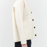 Studio Nicholson Designer Sake Boiled Wool Button Up Cardigan in Parchment White Cream