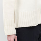 Parchment White Oversized Long Sleeve Sake Boiled Wool Button Up Cardigan with Ribbed Cuffs by Studio Nicholson Designer 