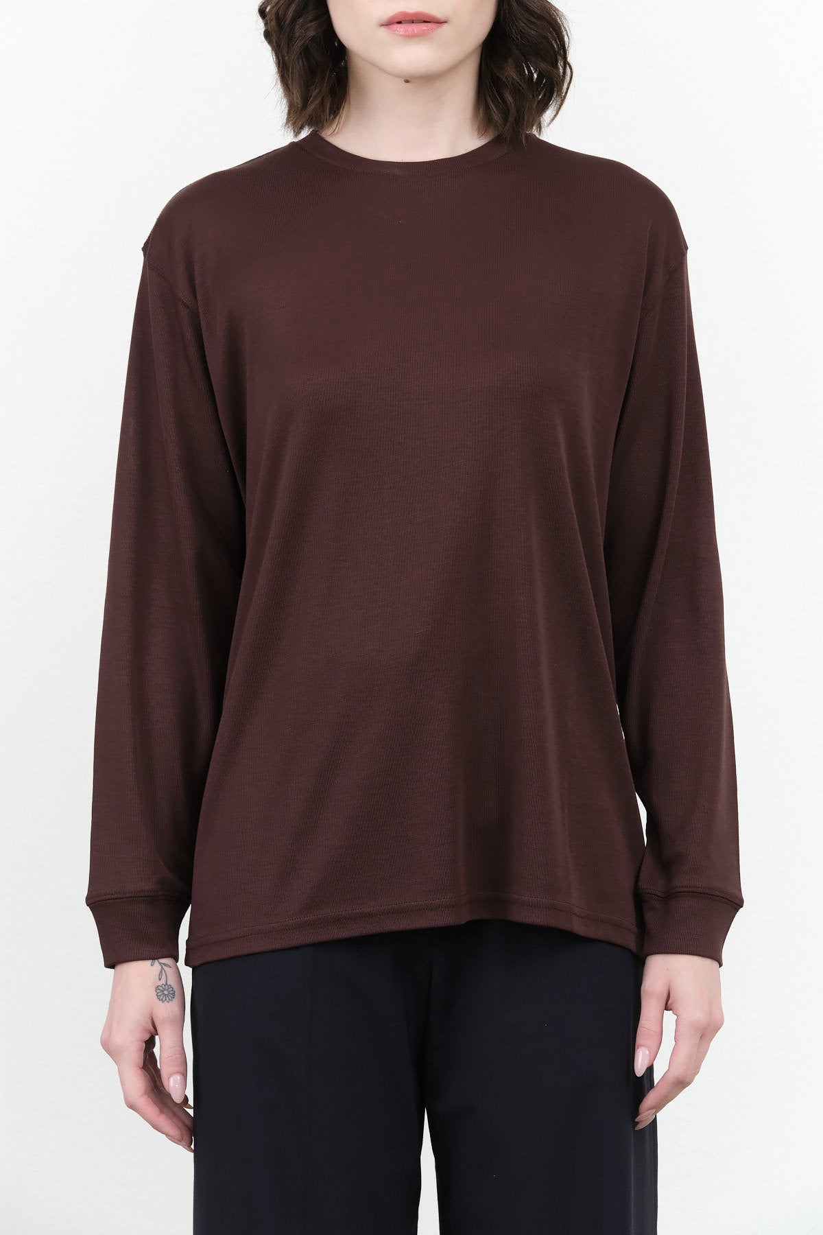 Simmons Long Sleeve Top by Studio Nicholson in Chocolate Brown 