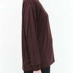 Studio Nicholson Simmons Soft Long Sleeve Top with Ribbed Cuffs in Chocolate Brown