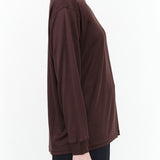 Studio Nicholson Simmons Soft Long Sleeve Top with Ribbed Cuffs in Chocolate Brown