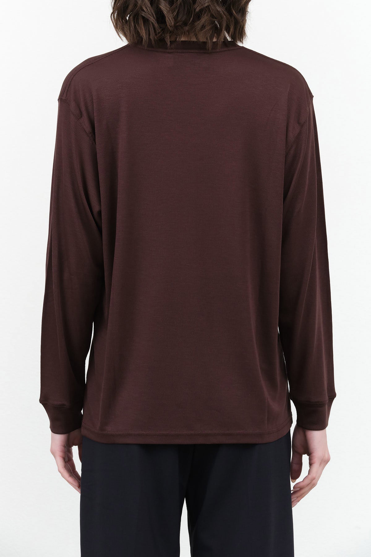 Designer Brand Studio Nicholson Cozy Simmons Long Sleeve Top in Chocolate Brown