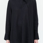 Designer Brand Studio Nicholson Long Sleeve Utah Scarf Collar Neck Blouse Top in Darkest Navy Blue