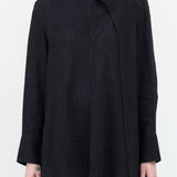 Designer Brand Studio Nicholson Long Sleeve Utah Scarf Collar Neck Blouse Top in Darkest Navy Blue