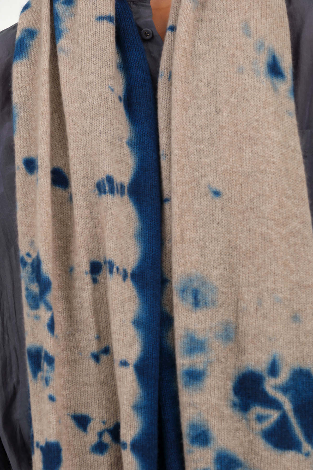 Dark Blue and Light Coffee Cashmere Knit Shawl by Suzusan