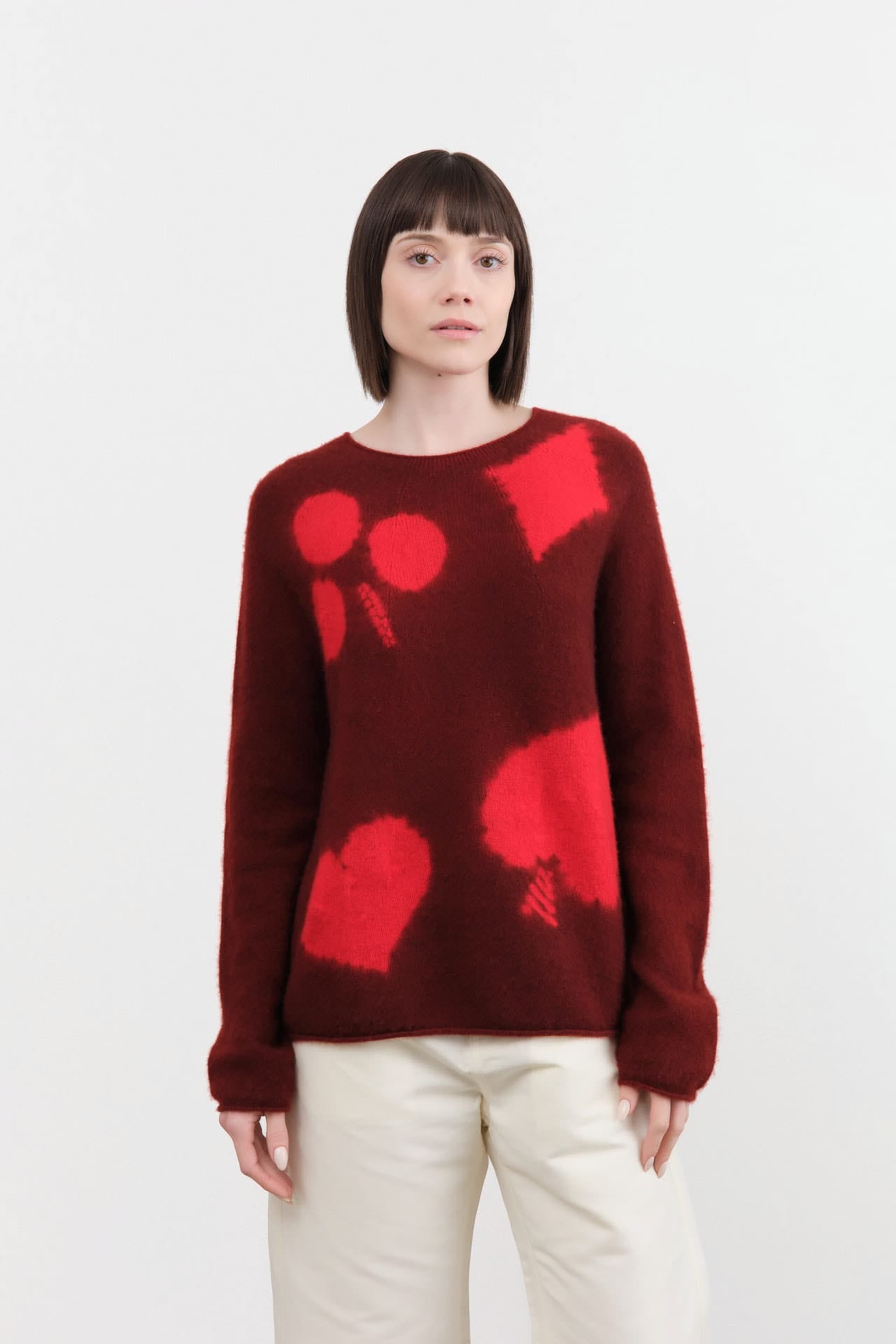 Suzusan Apparel Womens Sweaters Cashmere Seamless Pullover Long in Bordeaux Bordeaux / Medium