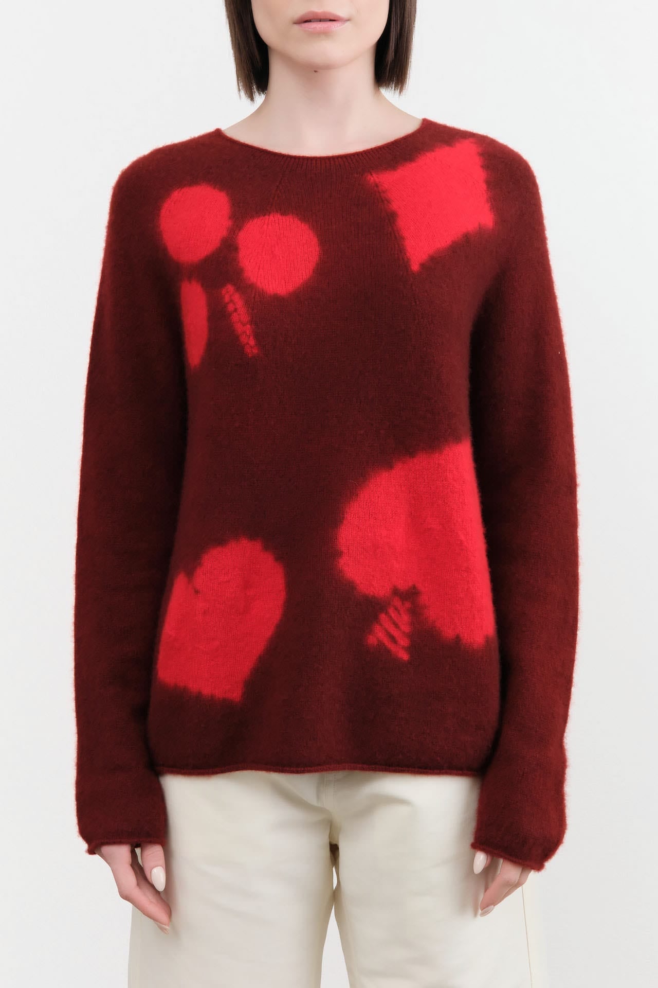 Suzusan Apparel Womens Sweaters Cashmere Seamless Pullover Long in Bordeaux Bordeaux / Medium