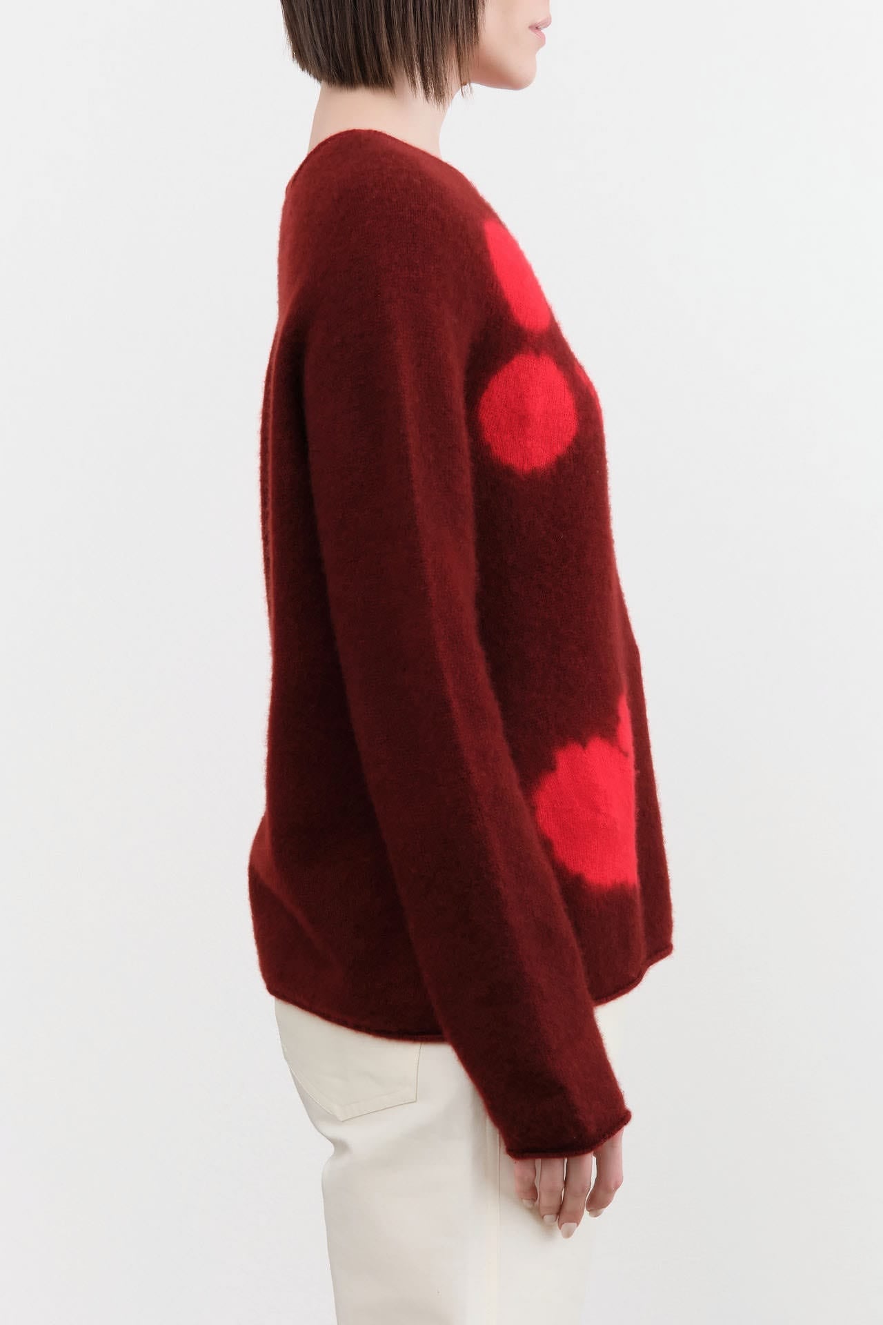 Suzusan Apparel Womens Sweaters Cashmere Seamless Pullover Long in Bordeaux Bordeaux / Medium